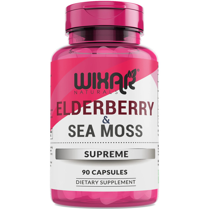 WIXAR NATURALS Elderberry and Sea Moss Supreme Capsules - Natural Black Elderberries with Wildcrafted Sea Moss Pills - 90 Capsules - Antioxidants - H