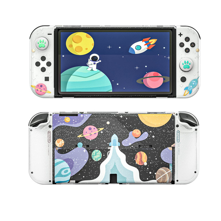 Switch OLED Protective Case, Switch OLED Glitter Case with Tempered Glass Screen Protector and Thumb Grip Caps - Space Theme