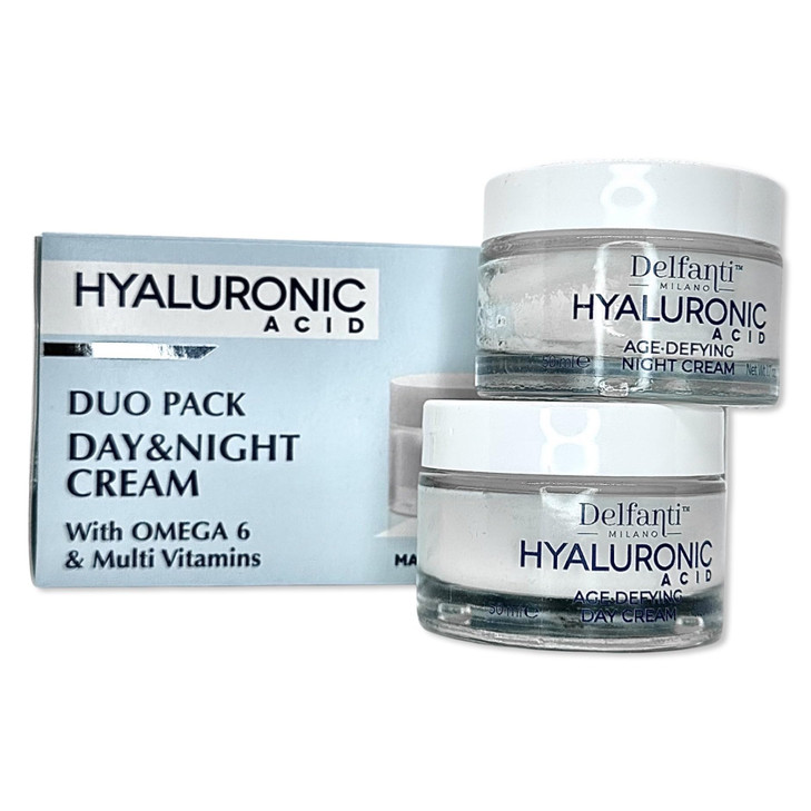 Delfanti Milano  HYALURONIC  Age Defying DUO pack  Day + Night Creams  Face, Neck Décolleté Moisturizing Cream for Firming, Tightening and Wrinkl