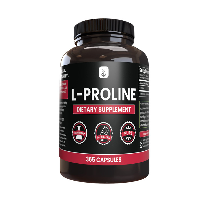 PURE ORIGINAL INGREDIENTS L-Proline (365 Capsules) No Magnesium Or Rice Fillers, Always Pure, Lab Verified