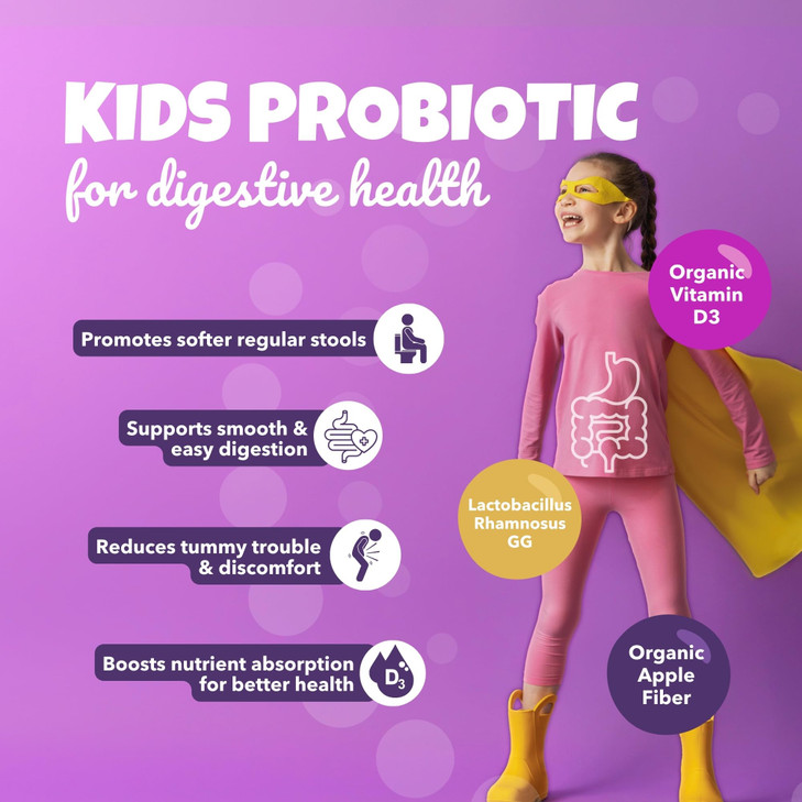 Bio360 Probiotics for Kids - 15 Strains & 5 Billion CFU Supports Brain, Immune & Digestive Health - Kids Probiotic Chewable with Organic Prebiotics f