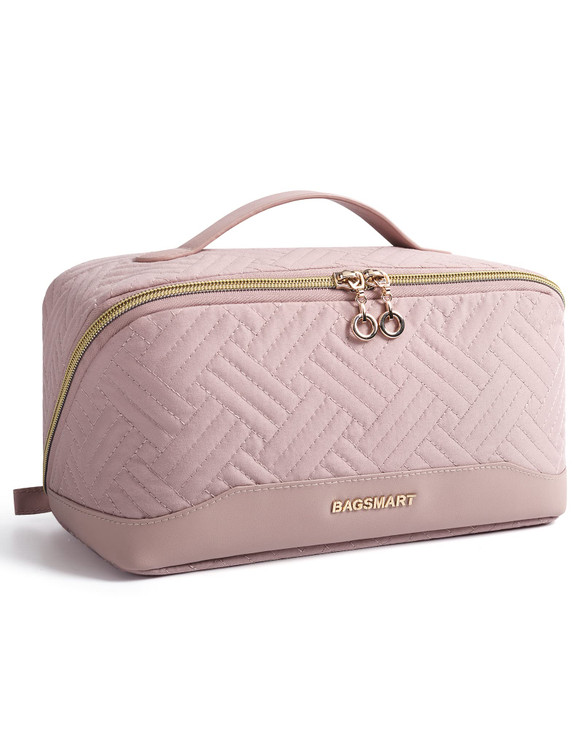 BAGSMART Makeup Bag Cosmetic Bag, Travel Makeup Bag,Water-resistent Makeup Bags for Women Portable Pouch Open Flat Make Up Organizer Bag for Toiletri