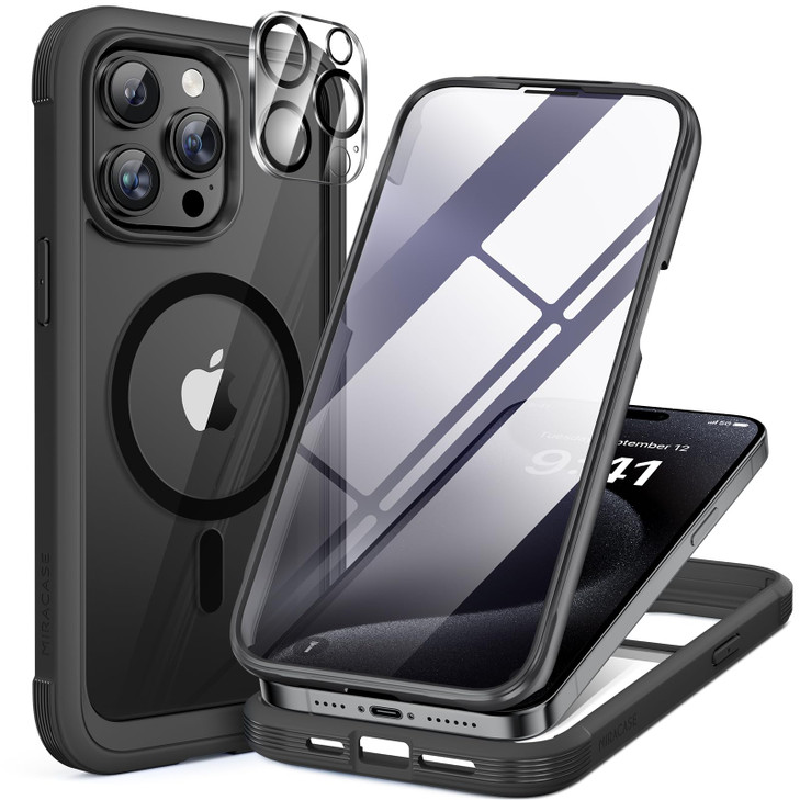 Miracase Magnetic for iPhone 15 Pro Case [Compatible with MagSafe] Full-Body Bumper Phone case with Built-in Glass Screen Protector& Camera Protector