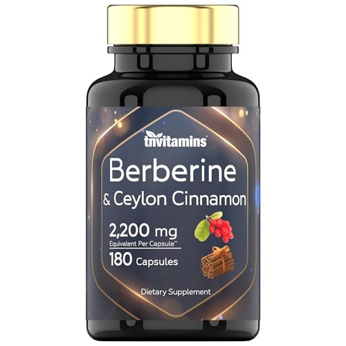 Berberine with Ceylon Cinnamon: 2200 mg Per Capsule - 180 Capsules | Natural Berberine Supplement for Cardiovasular & Circulatory System Health* | 6
