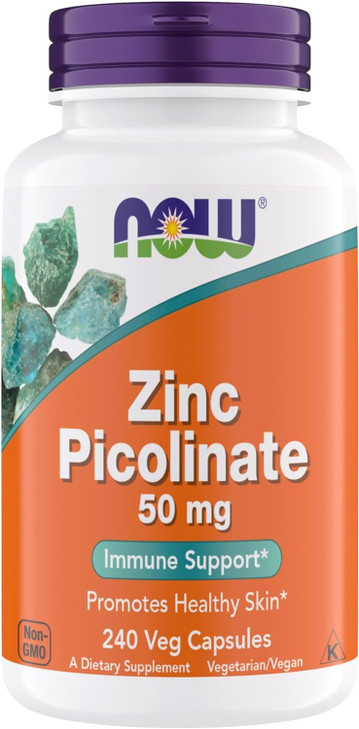 Now Supplements, Zinc Picolinate 50 mg, Supports Enzyme Functions, Immune Support, Non-GMO, Kosher, Suitable for Vegans - 240 Vegetarian Capsules (Pa