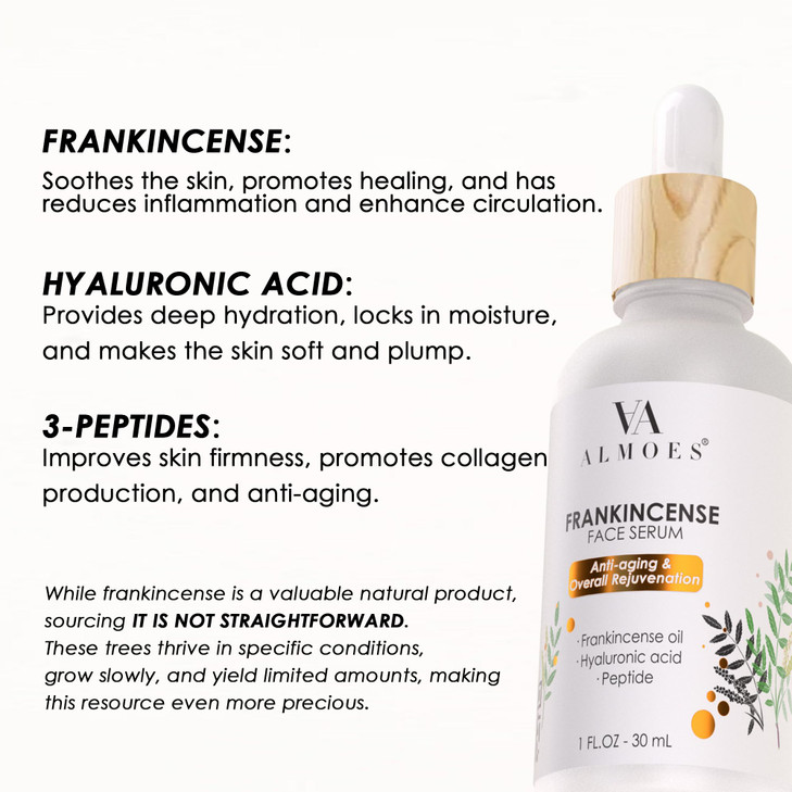 ALMOES Frankincense Face Serums,Women Face Serum for Soothing and Calming Skin,Improve Skin Tone,Firming Skin,Hyaluronic Acid Face Serum,Moisturising