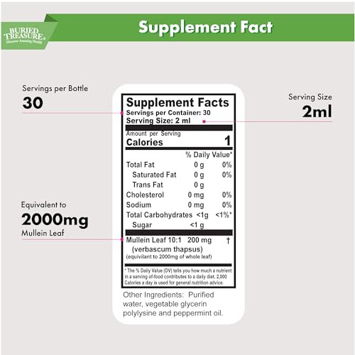 Buried Treasure Mullein Mint Drops: Instant Mullein Tea, Mullein Leaf Extract for Supporting Lungs, No Sugar, Easy-to-Use Drops for Seasonal Support