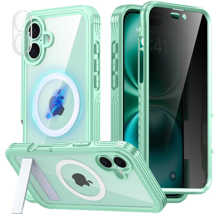 GIVELOT 360° Protection Magnetic for iPhone 16 Case Built-in 9H Privacy Screen Protector & Metal Stand[Fit for Magsafe][Anti-Spy][Lens Protector] Hea