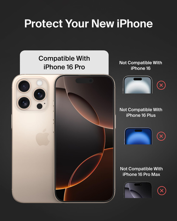 Belkin ScreenForce TemperedGlass Treated Screen Protector for iPhone 16 Pro - Slim & Scratch-Resistant - Includes Easy Align Frame for Bubble Free Ap