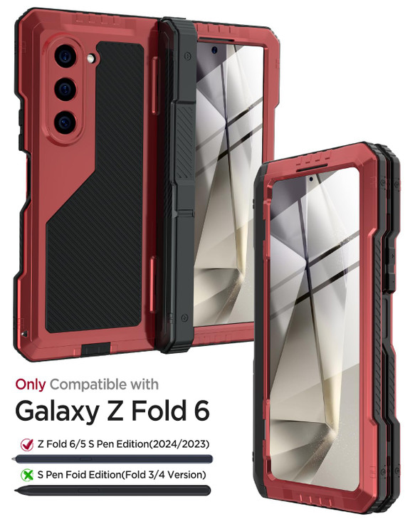 Miimall Metal Fold 6 Case with Pen Holder & Hinge Protector & Z Fold 6 Case Kickstand Full Body Shockproof Rugged Drop Tested Samsung Galaxy Z Fold 6