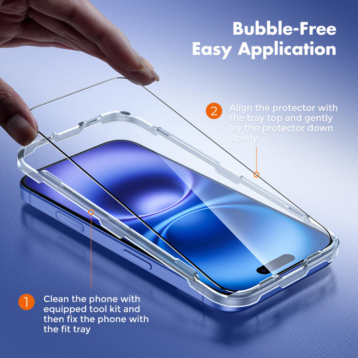 UNBREAKcable for iPhone 16 Screen Protector, 3-Pack Full Coverage Tempered Glass [Military Grade Shatterproof] [9H Hardness] [Easy Installation Frame