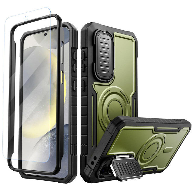 FITO for Samsung Galaxy S24 FE Case with Screen Protector, Military Grade Shockproof Phone Case with Camera Cover and Kickstand (Black)