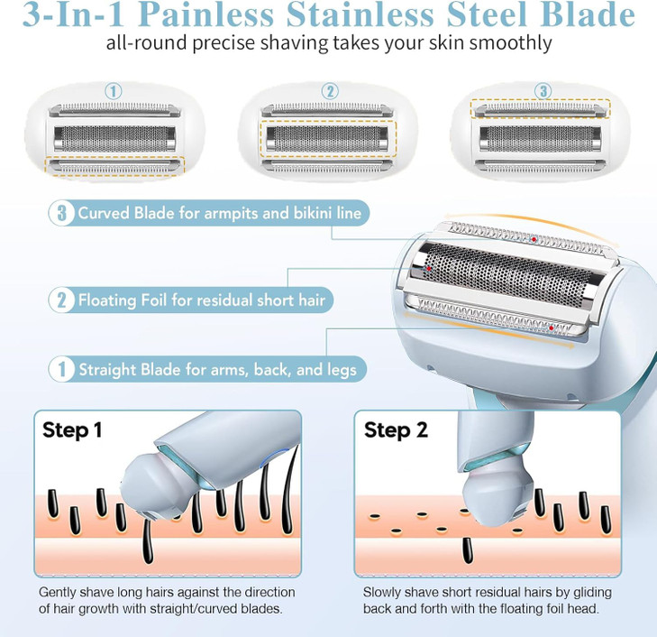 Electric Razors Shaver for Women, 2-in-1 Womens Electric Razor for Leg Arm Face, Cordless Bikini Trimmer for Women with Detachable Head, Painless,Wet