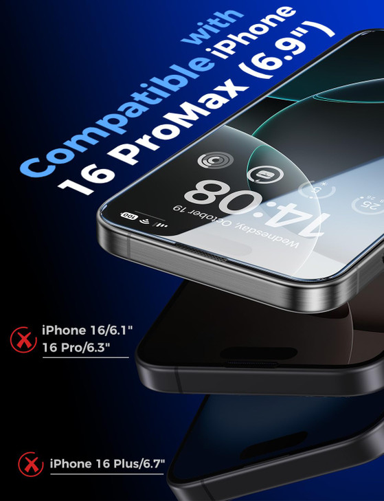 MAGIC JOHN 2 Pack for iPhone 16 Pro Max 6.9 inch Tempered Glass Screen Protector, HD Clear, Bubble Free, Easy Installation, Auto Dust-Elimination