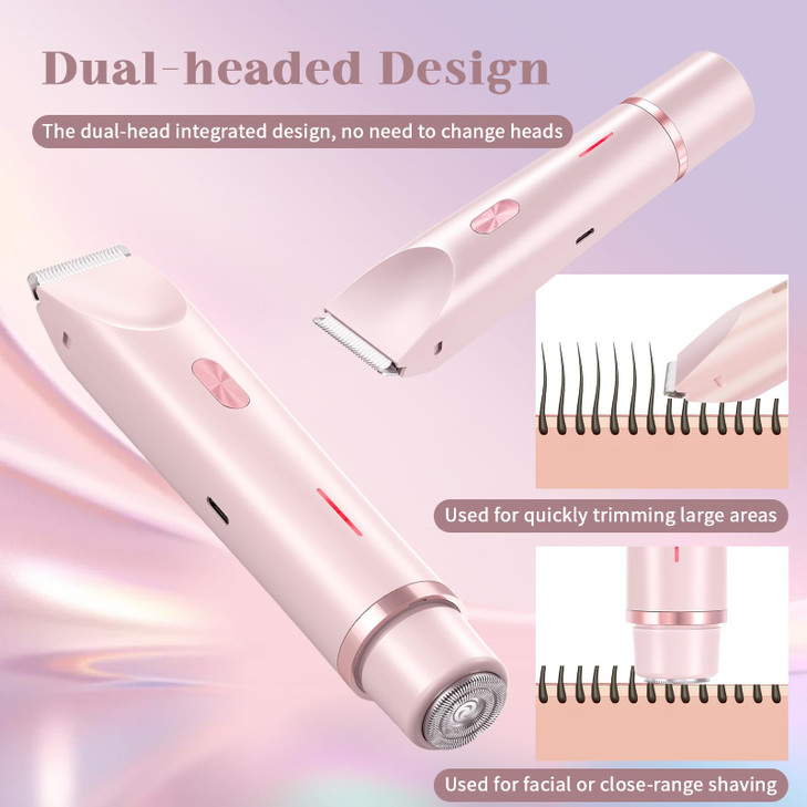 Women Bikini Trimmer, Dual-Head Hair Trimmer for Women,2-in-1 Bikini Shaver with Ceramic Blade Heads & Type-C Charging Port, Electric Razors for Wome