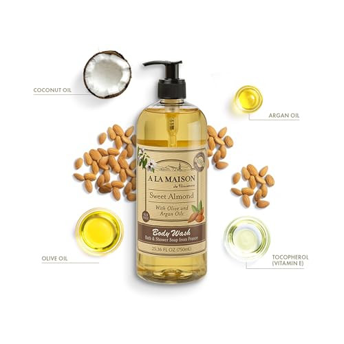 A LA MAISON French Hydrating Liquid Body Wash, Sweet Almond - Natural Body Wash Made with Essential Oils - Biodegradable, Plant-Based, Vegan, Cruelty