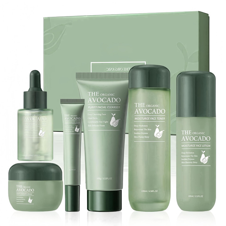 Avocado Skin Care Set, 6-In-1 Skincare Gift Set For Women Girls - Cleanser, Serum, Face & Eye Cream, Toner, Lip Balm, Face Skin Care Set For Women, A