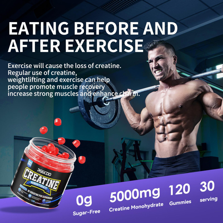 KGGCDD Creatine Monohydrate Gummies Sugar Free, 5g of Creatine Monohydrate per Serving for Muscle Maximum Strength, Energy Focus Endurance, creatine