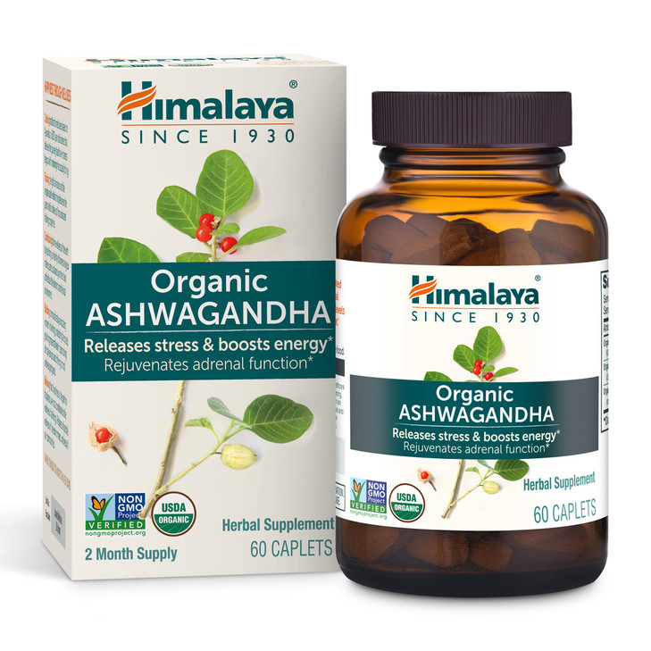 Himalaya Organic Ashwagandha Root - Adrenal Support, Stress Relief, Vegan, Non-GMO - 670 mg, 60 Caplets