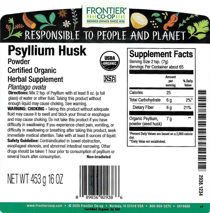 Frontier Co-op Organic Psyllium Husk Powder 1lb