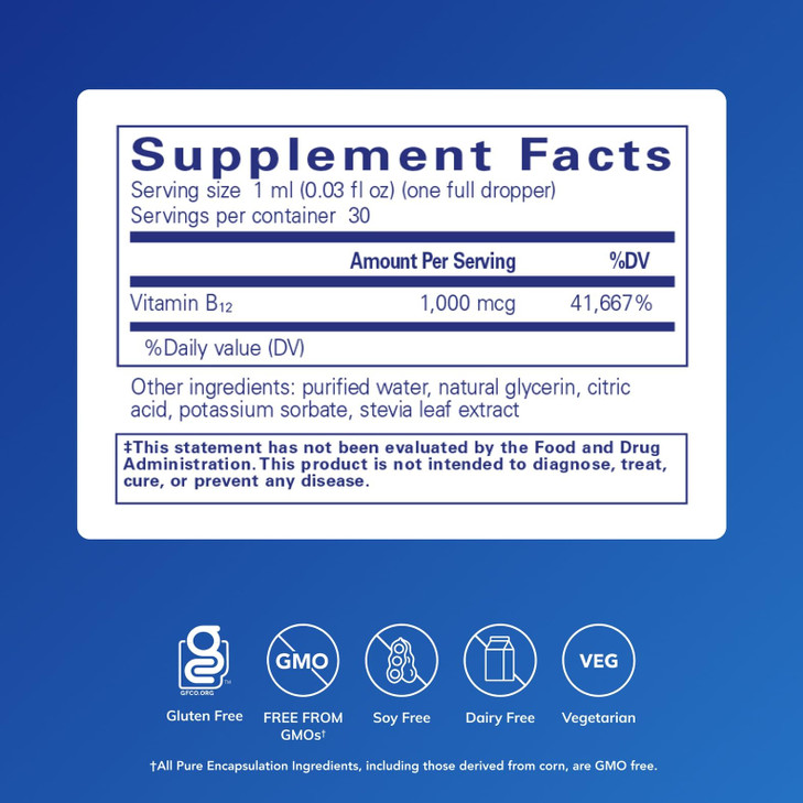 Pure Encapsulations B12 Liquid | 1,000 mcg Vitamin B12 (Methylcobalamin) Supplement to Support Nerves, Immune Health, Energy, and Cognitive Function*
