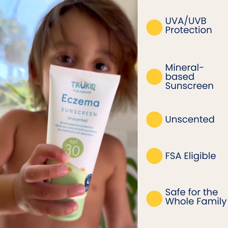 TruKid Eczema Mineral Sunscreen SPF 30 - All Natural Kids & Baby Sunscreen for Face & Body, Non-Toxic Zinc Oxide Sunblock Protection for Sensitive Sk