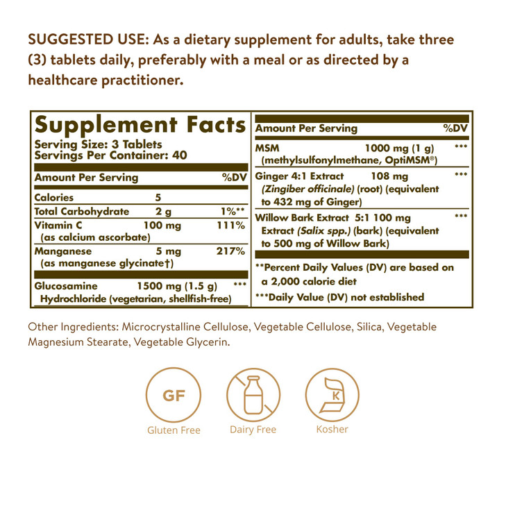 Solgar Glucosamine MSM Complex, 120 Tablets - Promotes Healthy Joints - Supports Range of Motion & Flexibility - Supports Collagen - Shellfish-Free -