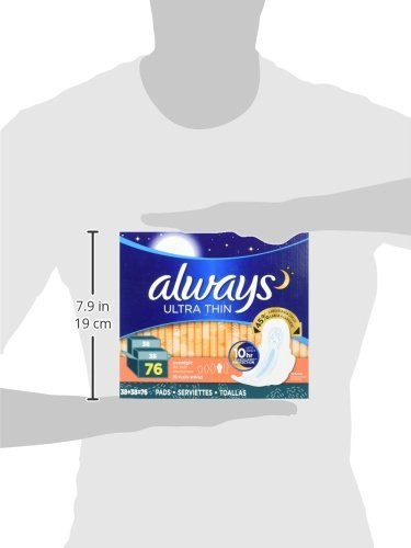 Always Ultra Thin Overnight Pads with Wings, Unscented, 76 Count