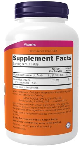 NOW Foods, C-1000 Vitamin C-1000 Sustained Release with Rose Hips, 250 Tablets