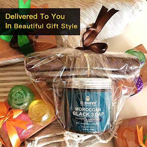 Elbahya 2 in 1 Pack Moroccan Black Soap & Exfoliating Mitt Glove, With Olive, Peppermint & Eucalyptus Essential Oil 10.58 oz / 300g