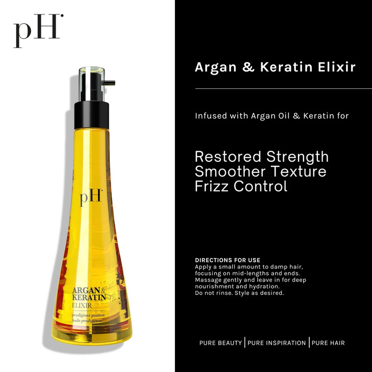 pH PURE HAIR Argan & Keratin Elixir - Hair Treatment for Damaged Hair, Smoothing & Anti-Breakage, Deeply Nourishing & Moisturizing Oil - Sulfate-Free