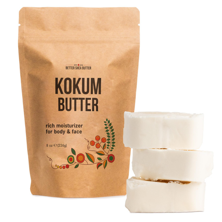 Raw Kokum Butter Unrefined - Body Butter Bar for Soap Making and DIY Skin and Hair Care Products - Pure, Unscented Moisturizer for Lotion Base - 8 oz