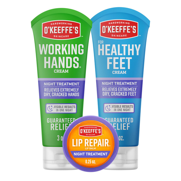 O'Keeffe's Night Treatment Combo Pack Including Working Hands Night Treatment Hand Cream, Healthy Feet Night Treatment Foot Cream and Lip Repair Nigh