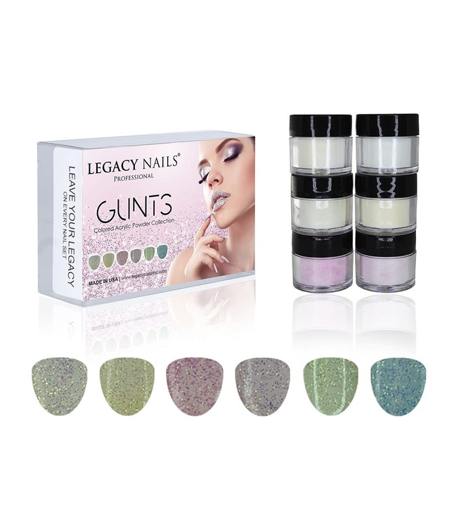 Legacy Nails Professional COLLECTION Acrylic Powder Kit 6 Colors Nail Art Set for Manicure DIY for Dip & Acrylic Nail Extensions (GLINTS COLLECTION)