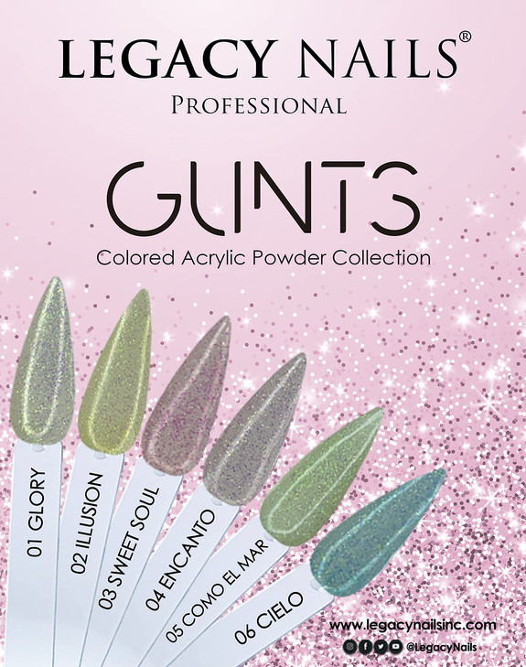 Legacy Nails Professional COLLECTION Acrylic Powder Kit 6 Colors Nail Art Set for Manicure DIY for Dip & Acrylic Nail Extensions (GLINTS COLLECTION)