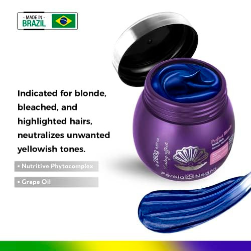 PÉROLA NEGRA Perfect Blonde Toning Mask - Neutralizes Yellowish Tones - For Color Treated hair - For blonde, bleached, and highlighted hairs. 9,87 oz