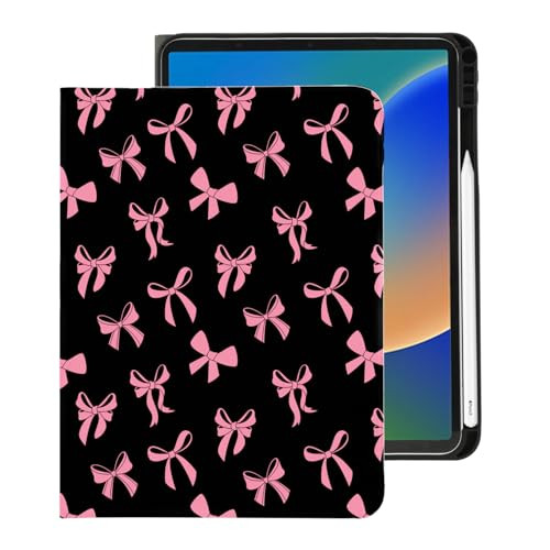 Cute Kawaii Pink Bow for iPad Pro 13 Inch Case (M5/M4) 2025/2024 with Pencil Holder, Auto Sleep/Wake and Multiple Viewing Angles, Black Leather Soft