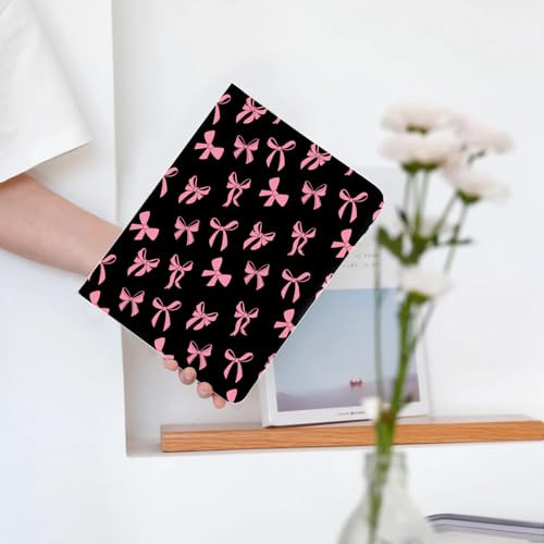 Cute Kawaii Pink Bow for iPad Pro 13 Inch Case (M5/M4) 2025/2024 with Pencil Holder, Auto Sleep/Wake and Multiple Viewing Angles, Black Leather Soft
