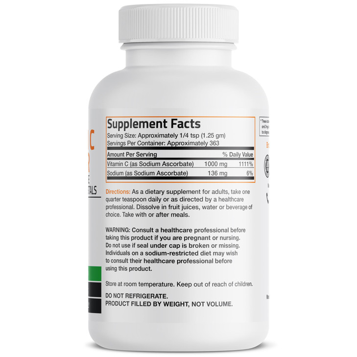 Bronson Non Acidic Vitamin C Powder Sodium Ascorbate Non GMO Soluble Fine Crystals - Healthy Immune System, Antioxidant and Cell Protection - 1 Pound