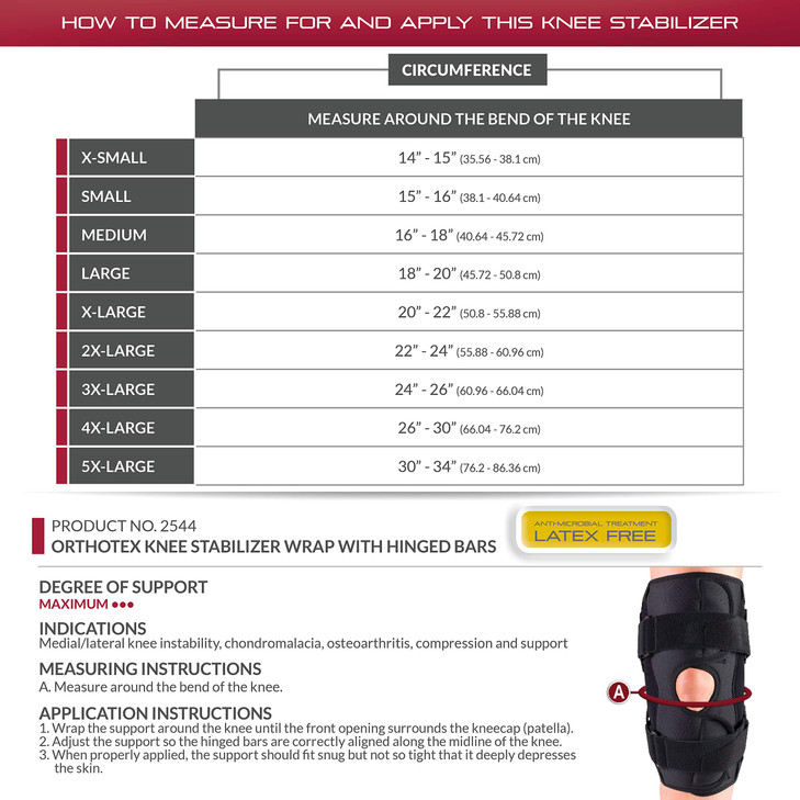 OTC Knee Stabilizer Wrap, Hinged Bars, Orthotex, Black, 2X-Large