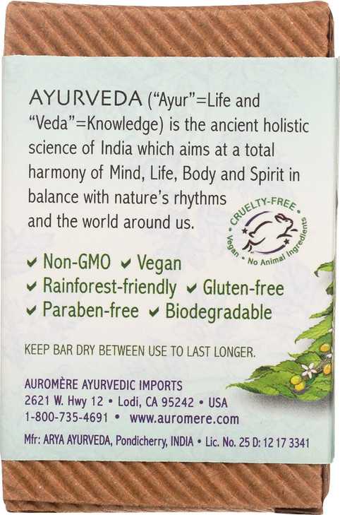 Auromere Ayurvedic Bar Soap, Tulsi Neem - Eco Friendly, Handmade, Vegan, Cruelty Free, Natural, Non GMO (2.75 oz), 5 pack