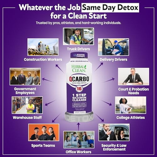 Herbal Clean Qcarbo16 Same-Day Detox Cleanse Drink (16 fl oz) - Grape Flavor Full Body Cleanse* Detox Drink for Moderate Toxin Level*, Vitamin B2 and