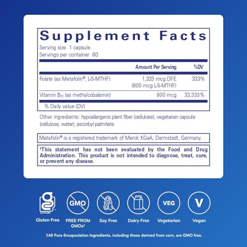 Pure Encapsulations B12 Folate - Energy Supplement to Support Nerves, Energy Metabolism & Cognitive Support* - with Vitamin B Folate as Metafolin - 6