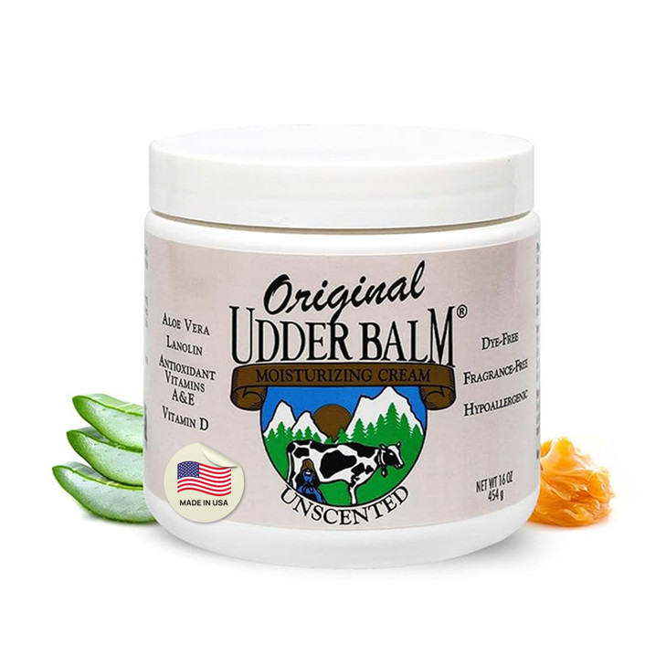 Original Udder Balm Unscented Jar - Made in USA - Hypoallergenic, Dry Skin Relief for Hands, Feet & Face, Moisturizer for Sensitive, Cracked Dry Skin
