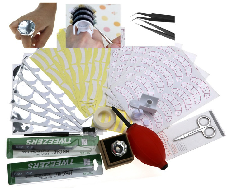 Micro Traders Eyelashes Extension Tools Set Crystal Glue Ring Makeup Practice