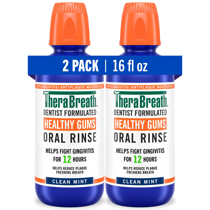 TheraBreath Healthy Gums Oral Rinse, Antigingivitis, Clean Mint Flavor, Dentist Formulated to Help Prevent Gingivitis and Support Gum Health, Alcohol