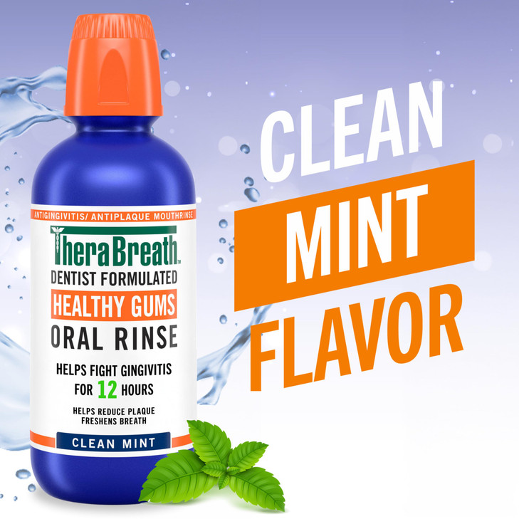 TheraBreath Healthy Gums Oral Rinse, Antigingivitis, Clean Mint Flavor, Dentist Formulated to Help Prevent Gingivitis and Support Gum Health, Alcohol