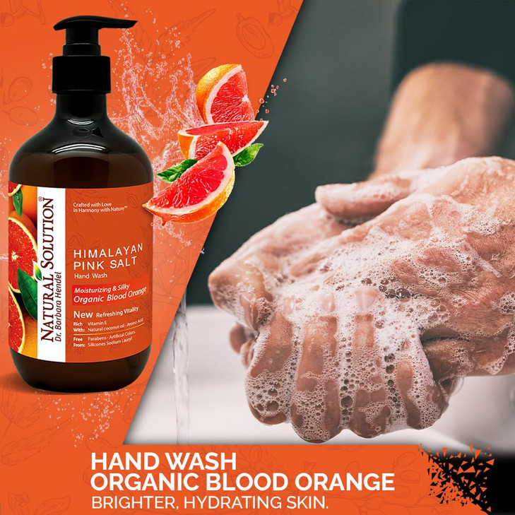Natural Solution Hand Wash - Moisturizing Blood Orange & Himalayan Pink Salt Liquid Soap - 14 oz (Pack of 3) | Hydrating & Gentle Formula | Ideal for