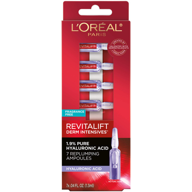 L'Oreal Paris Revitalift Derm Intensives Hyaluronic Acid Serum Ampoules 7 Day Boost Pure Hyaluronic Acid Anti-Aging Ampoules to visibly replump skin