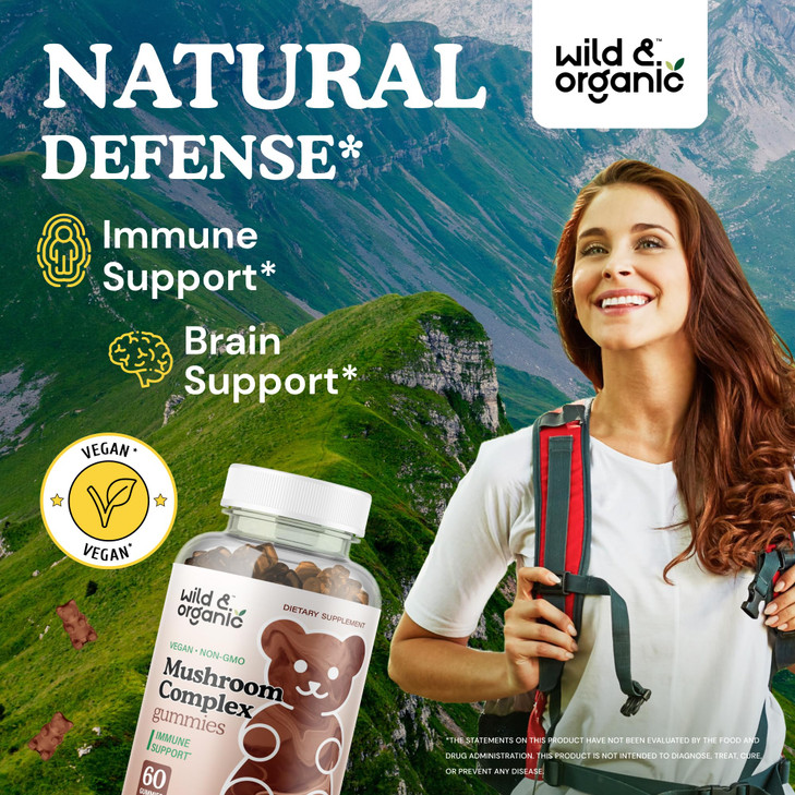 Wild & Organic Mushroom Gummies - Lion's Mane, Cordyceps, Turkey Tail, Reishi, Chaga, Maitake - 10-in-1 Complex - Mushroom Supplement Gummies for Imm